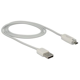   Delock USB-A 2.0 -> USB Micro-B, apa/apa, adat és töltőkábel LED visszajelzéssel, Fehér, 1m (83604)