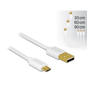   Delock 83679 adat- és gyorstöltő kábel USB 2.0 A > USB 2.0 Micro B, 3db-os, fehér