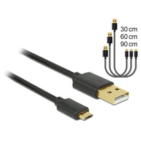   Delock 83680 adat- és gyorstöltő kábel USB 2.0 A > USB 2.0 Micro B, 3db-os, fekete