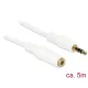 Delock Stereo Jack hosszabbító kábel 3.5 mm 3 pin apa > anya 5 m fehér (83771)