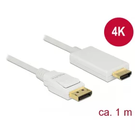   Delock Kábel Displayport 1.2 dugó > High Speed HDMI-A dugó passzív 4K 1 m fehér (83817)