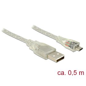   Delock 83897 USB 2.0 Type-A male > USB 2.0 Micro-B male 0.5m áttetsző