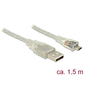   Delock USB 2.0-s kábel A-típusú csatlakozó > USB 2.0 Micro-B csatlakozó 1,5 m áttetsző (83899)