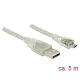 Delock USB 2.0-s kábel A-típusú csatlakozódugóval > USB 2.0 Micro-B csatlakozódugóval, 5 m, áttetsző (83903)