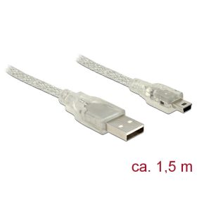   Delock USB 2.0-s kábel A-típusú csatlakozódugóval > USB 2.0 Mini-B csatlakozódugóval, 1,5 m, áttetsz (83906)