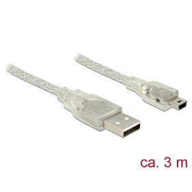 DeLock USB-A - USB mini-B 3m áttetsző (83908)