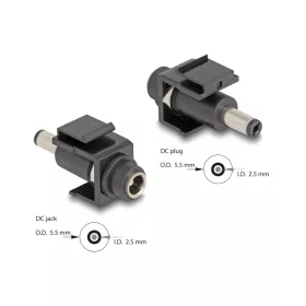   Delock Keystone modul, DC 5,5 x 2,5 mm-csatlakozóhüvely, DC 5,5 x 2,5 mm méretű apa, fekete (84166)