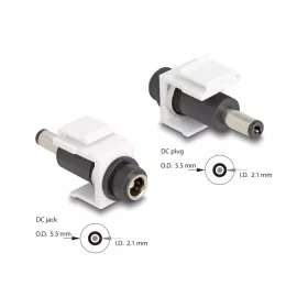   Delock Keystone modul, DC 5,5 x 2,1 mm-csatlakozóhüvely, DC 5,5 x 2,1 mm méretű apa, fehér (84174)