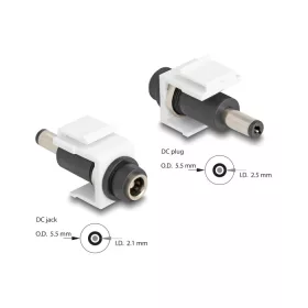   Delock Keystone modul, DC 5,5 x 2,1 mm-csatlakozóhüvely, DC 5,5 x 2,5 mm méretű apa, fehér (84175)