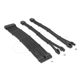   Delock Tápkábel-hosszabbító készlet, 30 cm, 6 darabos, fekete, harisnyázott kivitelben, kábelfésűkkel (1 x 24 tűs ATX, 2 x 4 + 4 tűs EPS, 3 x 6 + 2 tűs PCIe)
