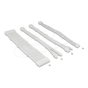   Delock Tápkábel-hosszabbító készlet, 30 cm, 5 darabos, fehér, harisnyázott kivitelben, kábelfésűkkel (1 x 24 tűs ATX, 1 x 12 + 4 tűs 12VHPWR PCIe 5.0, 1 x 4 + 4 tűs EPS, 2 x 6 + 2 tűs PCIe)