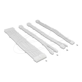   Delock Tápkábel-hosszabbító készlet, 30 cm, 5 darabos, fehér, harisnyázott kivitelben, kábelfésűkkel (1 x 24 tűs ATX, 1 x 12 + 4 tűs 12VHPWR PCIe 5.0, 1 x 4 + 4 tűs EPS, 2 x 6 + 2 tűs PCIe)