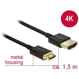   Delock 84777 High Speed HDMI-kábel Ethernettel - HDMI-A > HDMI Mini-C, 3D, 4K, 1,5 m, vékony, prémium