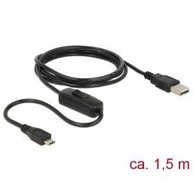   Delock Töltő kábel USB 2.0 Type-A apa > USB 2.0 Micro-B apa kapcsolóval, Raspberry Pi 1.5 m