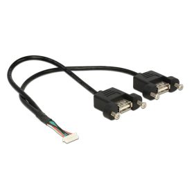   Delock USB 2.0-s kábel, 1,25 mm, 8 tűs > 2 x USB 2.0 A típusú panelrögzítés, 25 cm (84839)