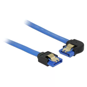   Delock 84983 SATA-kábel 6 Gb/s egyenes -> balra néző, fém rögzítő, kék, 20cm