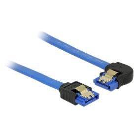   Delock 84985 SATA-kábel 6 Gb/s egyenes -> balra néző, fém rögzítő, kék, 50cm