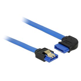   Delock 84989 SATA-kábel 6 Gb/s egyenes -> jobbra néző, fém rögzítő, kék, 20cm