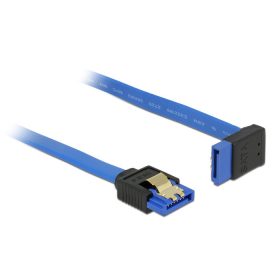  Delock 84996 SATA-kábel 6 Gb/s egyenes -> felfelé ívelt, fém rögzítő, kék, 30cm
