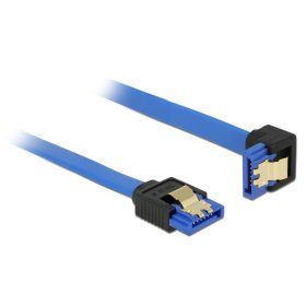   Delock 85091 SATA-kábel 6 Gb/s egyenes -> lefelé ívelt, fém rögzítő, kék, 50cm