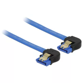   Delock 85094 SATA-kábel 6 Gb/s lefelé ívelt, fém rögzítő, kék, 10cm