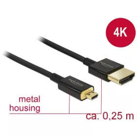   Delock Nagysebességű HDMI-kábel Ethernettel - HDMI-A-csatlakozó > HDMI Micro-D-csatlakozó 3D 4K 0.25m (85119)