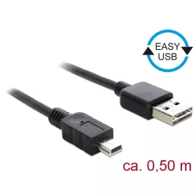   Delock Kábel, EASY-USB 2.0-s A-típusú csatlakozódugó > USB 2.0-s Mini-B-típusú csatlakozódugó, 0,5 m