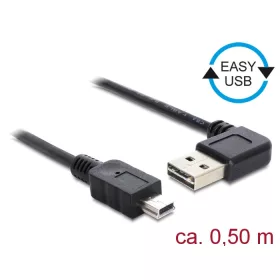   Delock Kábel, EASY-USB 2.0-s A- típusú csatlakozódugó, ívelt bal / jobb > USB 2.0-s Mini-B-típusú cs