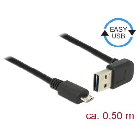   Delock EASY-USB 2.0 Type-A apa (elforgatott csatlakozó) > USB 2.0 Type Micro-B apa kábel 0,5m fekete (85203)