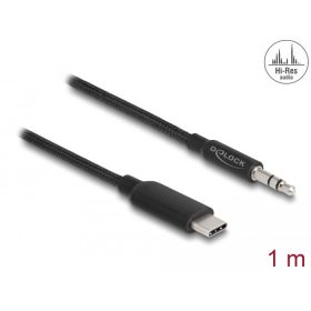   Delock Audio sztereó kábel USB Type-C dugós sztereó csatlakozóval 3,5 mm 3 tűs 1 m fekete