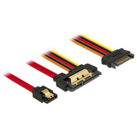   Delock 85228 SATA-kábel, 6 Gb/s, 7 tűs csatlakozóhüvely + 15 tűs SATA-csatlakozódugó > 22 tűs SATA-csatlakozóhüvely, egyenes, fém, 30 cm