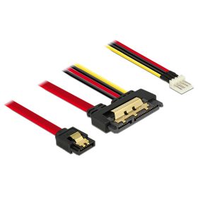   Delock 85232 SATA-kábel, 6 Gb/s, 7 tűs csatlakozóhüvely + 4 tűs Floppy-csatlakozódugó > 22 tűs SATA-csatlakozóhüvely, egyenes, fém, 30 cm