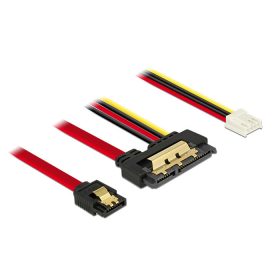   Delock 85234 SATA-kábel, 6 Gb/s, 7 tűs csatlakozóhüvely + 4 tűs Floppy-csatlakozóhüvely > 22 tűs SATA-csatlakozóhüvely, egyenes, fém, 30 cm