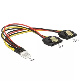   Delock Tápkábel, 4 tus Floppy-csatlakozódugó > 2 x 15 tus SATA-csatlakozóhüvely, fém, 20 cm (85236)