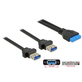   Delock USB 3.0-s csatlakozóhüvellyel ellátott kábel, 2,00 mm, 19 tűs > 2 x USB 3.0 A csatlakozó (85244)