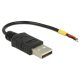 Delock Kábel USB 2.0 A-típusú csatlakozódugóval > 2 db nyitott vezetékkel, 10 cm Raspberry Pi