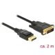 Delock Displayport 1.2 apa > DVI 24+1 apa passzív 2 m kábel fekete (85313)