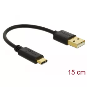   Delock Töltő kábel USB A-típusú - USB Type-C  csatlakozó végekkel 15 cm