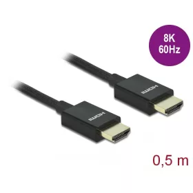   Delock Nagysebességű HDMI -kábel koax 48 Gbps 8K 60 Hz, fekete 0,5 m (85383)