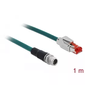   Delock Hálózati kábel M12 8 tűs X-kódú RJ45 csatlakozóhoz PVC borítás 1 m hosszú