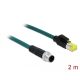 Delock Hálózati kábel M12 4 tűs D-kódú RJ45 Hirose csatlakozóhoz TPU borítás 2 m hosszú (85442)