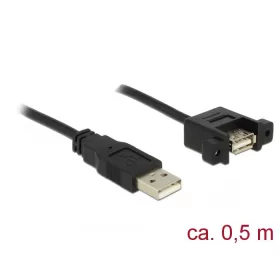   Delock Kábel, USB 2.0-s A bementi csatlakozós > USB 2.0-s A-típusú csatlakozó, panelrögzítés, 0,5 m