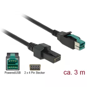   Delock PoweredUSB kábel apa 12 V > 2 x 4 tűs apa, 3 m, POS nyomtatókhoz és csatlakozókhoz