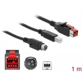   Delock PoweredUSB kábel apa 24 V > B-típusú USB apa + Hosiden Mini-DIN 3 tűs apa 1 m, POS nyomtatókh