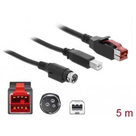   Delock PoweredUSB kábel apa 24 V > B-típusú USB apa + Hosiden Mini-DIN 3 tűs apa 5 m, POS nyomtatókh