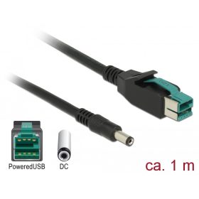   Delock PoweredUSB kábel apa 12 V > DC 5,5 x 2,1 mm apa 1 m, POS nyomtatókhoz és csatlakozókhoz
