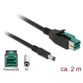   Delock PoweredUSB kábel apa 12 V > DC 5,5 x 2,1 mm apa 2 m, POS nyomtatókhoz és csatlakozókhoz