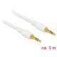 Delock Sztereó Jack Kábel 3,5 mm 3 tűs férfi > férfi 3 m fehér (85552)