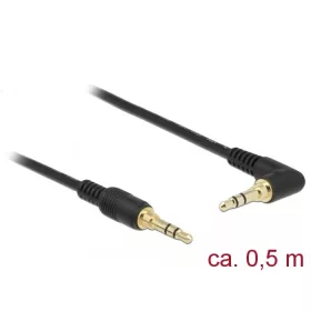   Delock Sztereó Jack Kábel 3,5 mm 3 tűs férfi > férfi szögben hajlított 0,5m fekete
