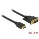Delock 85655 HDMI male to DVI 24+1 male kétirányú kábel, 3m